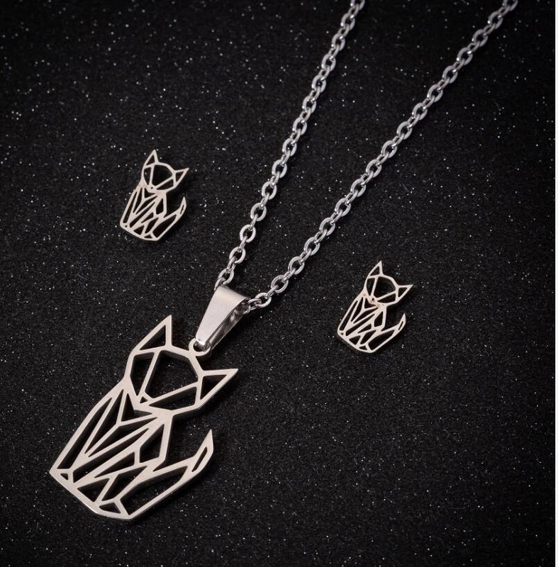 Minimalist Geometric Leaf Heart Shape Stainless Steel Plating Earrings Necklace 1 Set