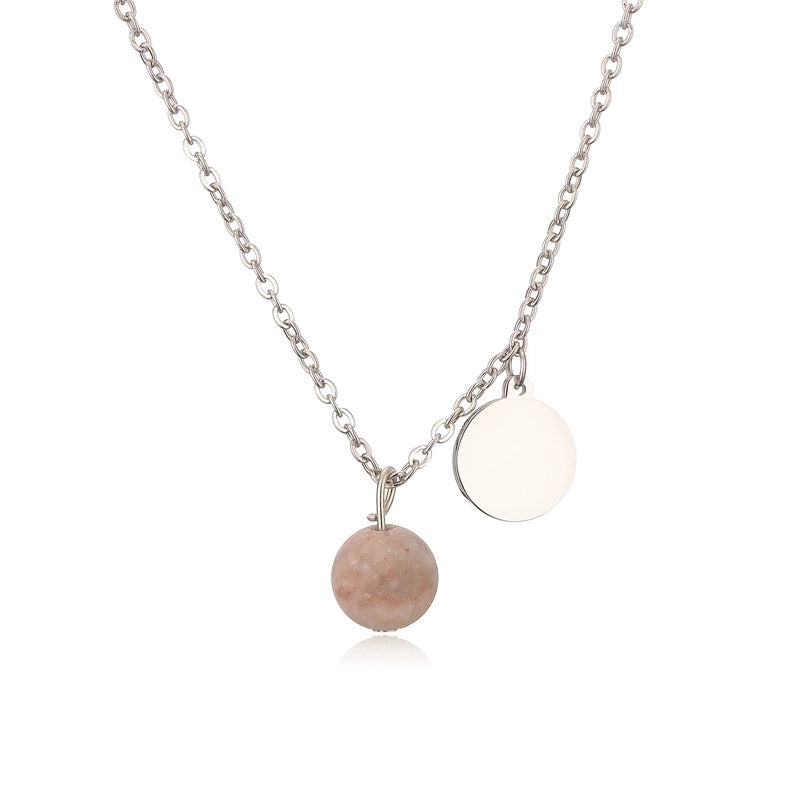 Punk Minimalist Round Natural Stone Pendant Necklace In Bulk
