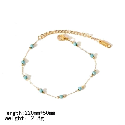 304 Stainless Steel 18K Gold Plated Minimalist Classic Style Polishing Plating Inlay Round Natural Stone Bracelets Anklet Necklace