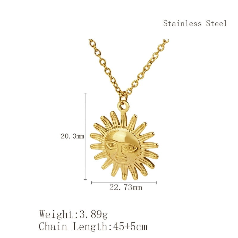 Minimalist Classic Style Sun Moon 304 Stainless Steel 18K Gold Plated Plating Pendant Necklace