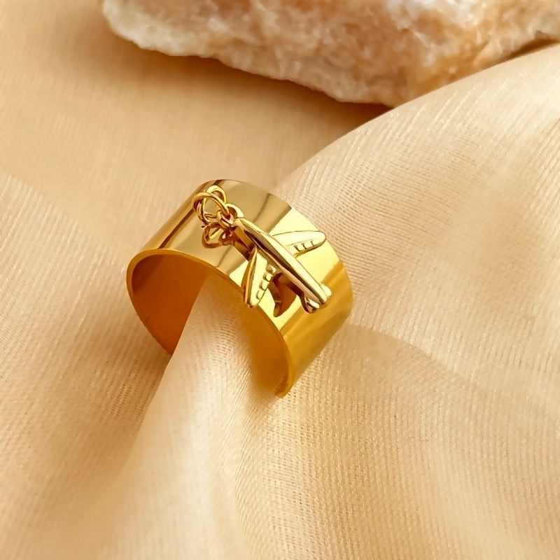 Casual Retro Minimalist Solid Color 304 Stainless Steel 18K Gold Plated Plating Hollow Out Open Rings