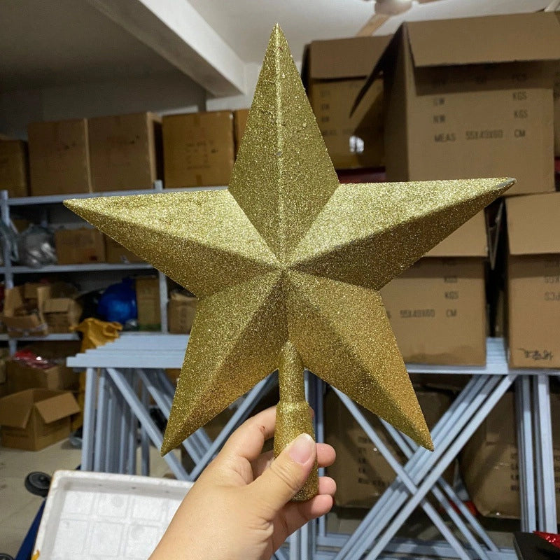 Christmas Stars Christmas Christmas Tree Decorations 23cm Golden Christmas Tree Pendant Five-pointed Star With Gold Powder
