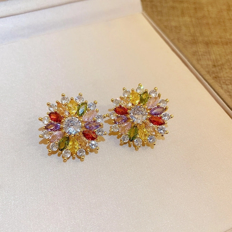 1 Pair Retro Color Block Heart Shape Pleated Inlay Copper Rhinestones Drop Earrings