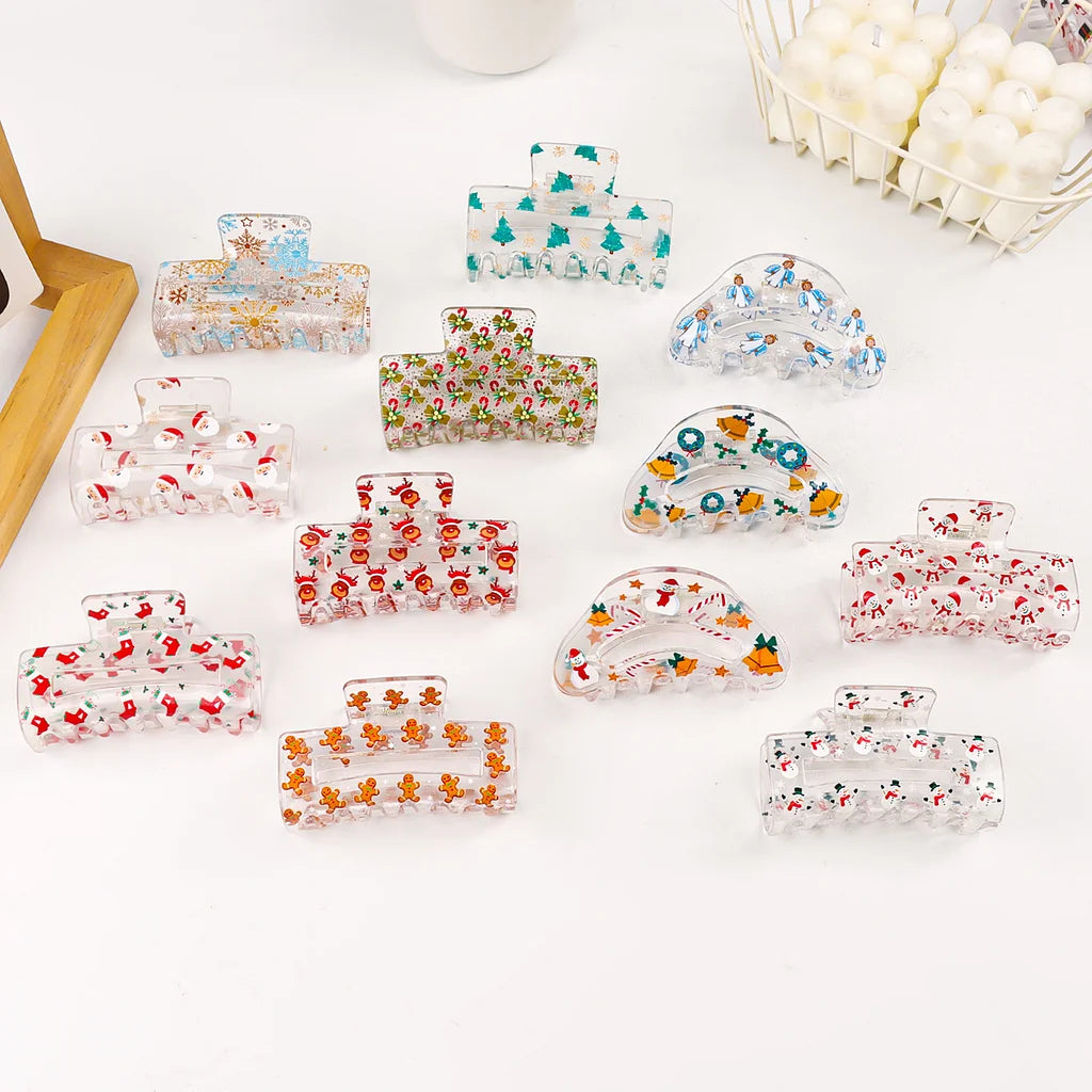 2 Pieces Christmas Transparent Claw Clip Gingerbread Man Christmas Tree Pattern Hair Clip Atmosphere Shark Clip Hair Accessory