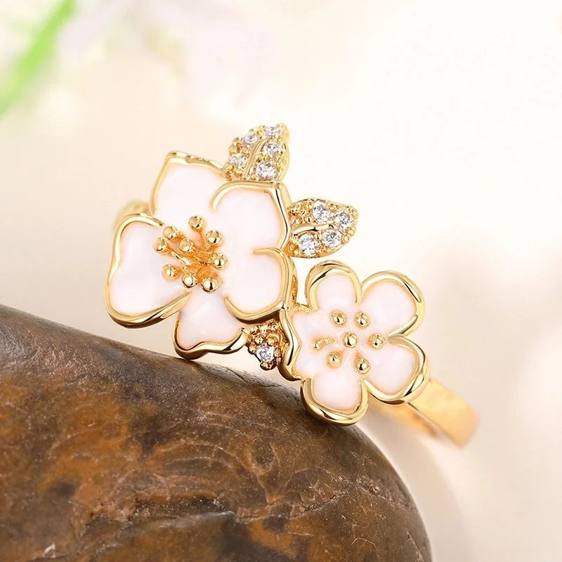 Sweet Flower Copper Inlay Artificial Gemstones Rings