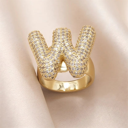 Copper Inlay Letter Zircon Open Rings