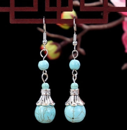 1 Pair Elegant Lady Ethnic Style Owl Flower Butterfly Turquoise Drop Earrings