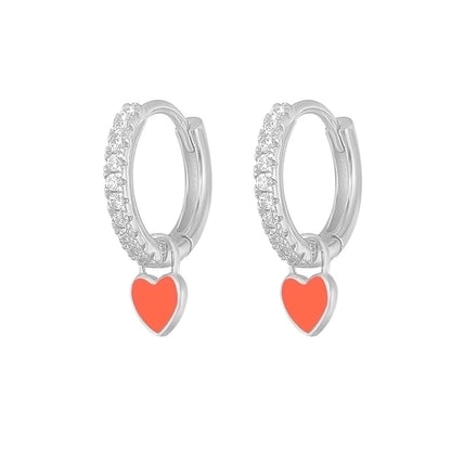Fashion Heart Shape Copper Enamel Inlay Zircon Drop Earrings 1 Pair