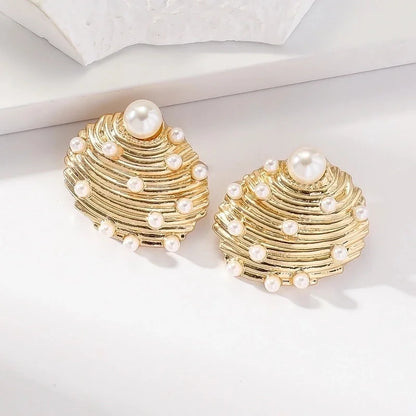 1 Pair Retro Beach Minimalist Starfish Shell Inlay Alloy Rhinestones Pearl Gold Plated Ear Studs