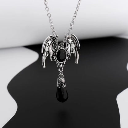 Vintage Style Wings Alloy Plating Inlay Artificial Gemstones Halloween Unisex Necklace Pendant