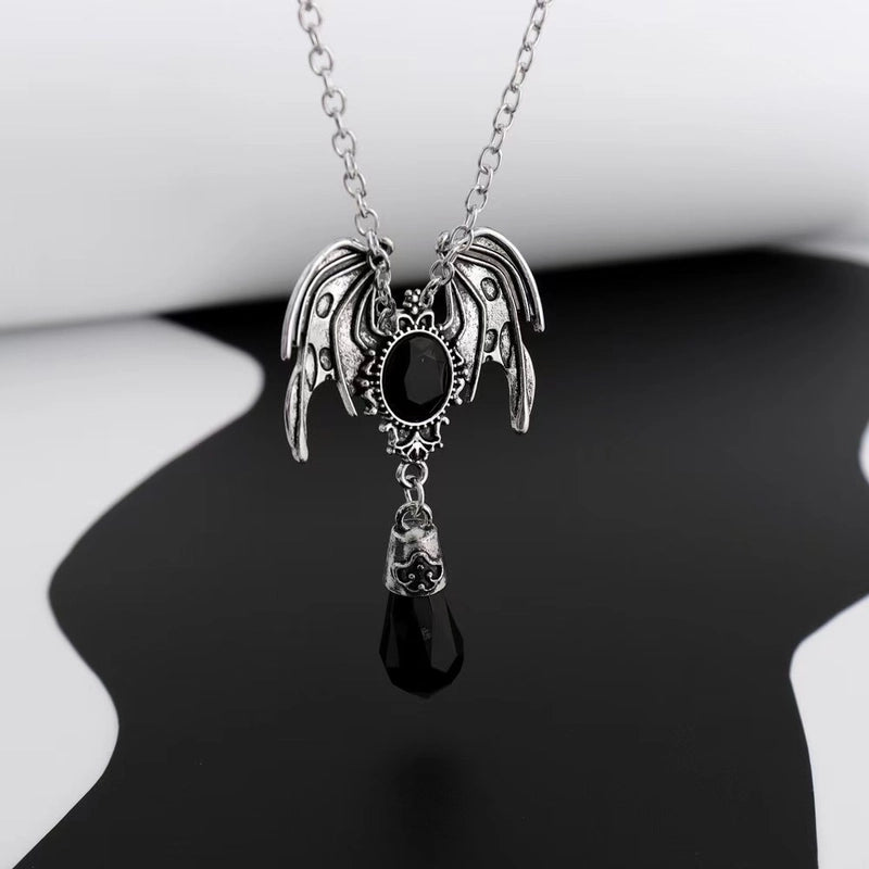 Vintage Style Wings Alloy Plating Inlay Artificial Gemstones Halloween Unisex Necklace Pendant