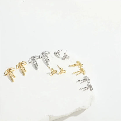 1 Pair Elegant Bow Knot Copper 14K Gold Plated Ear Studs