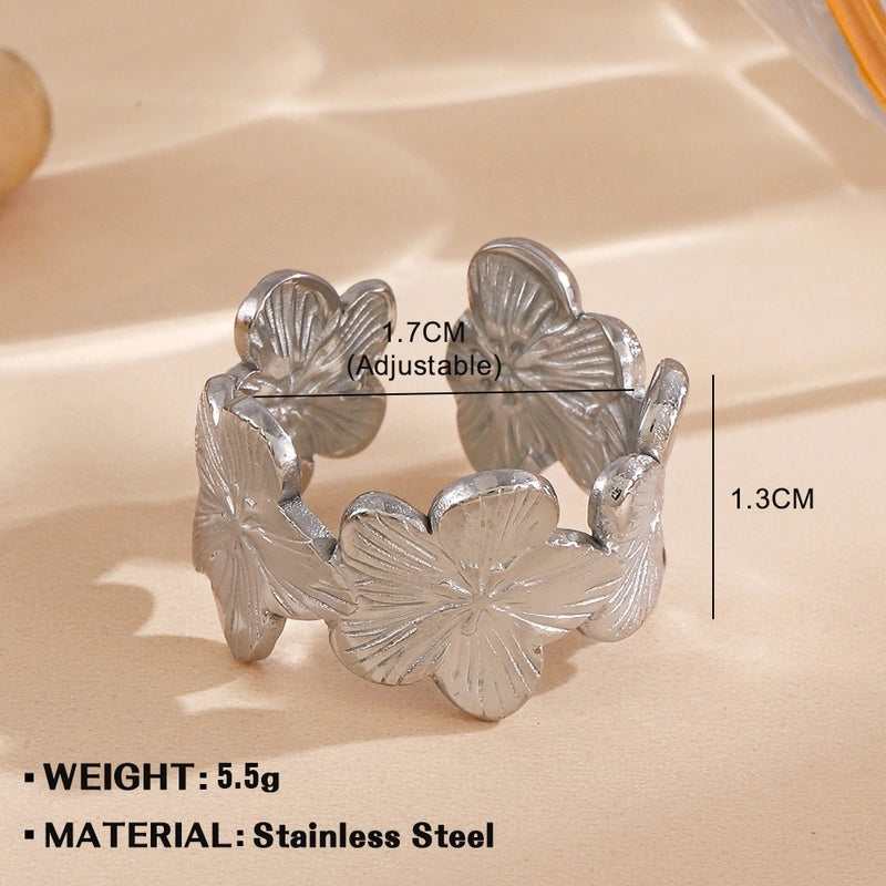 Minimalist Flower 304 Stainless Steel Plating Open Rings