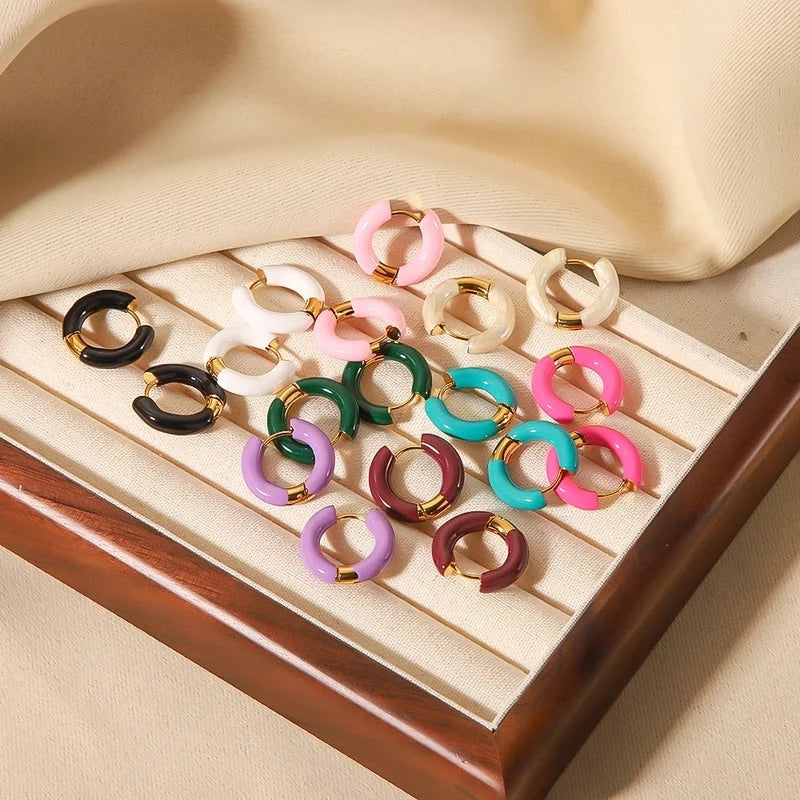 1 Pair Minimalist Circle Plating 304 Stainless Steel Silica Gel 18K Gold Plated Hoop Earrings