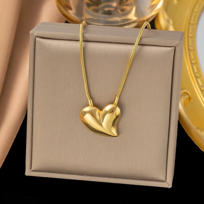 Casual Sweet Heart Shape Titanium Steel 18K Gold Plated Earrings Necklace