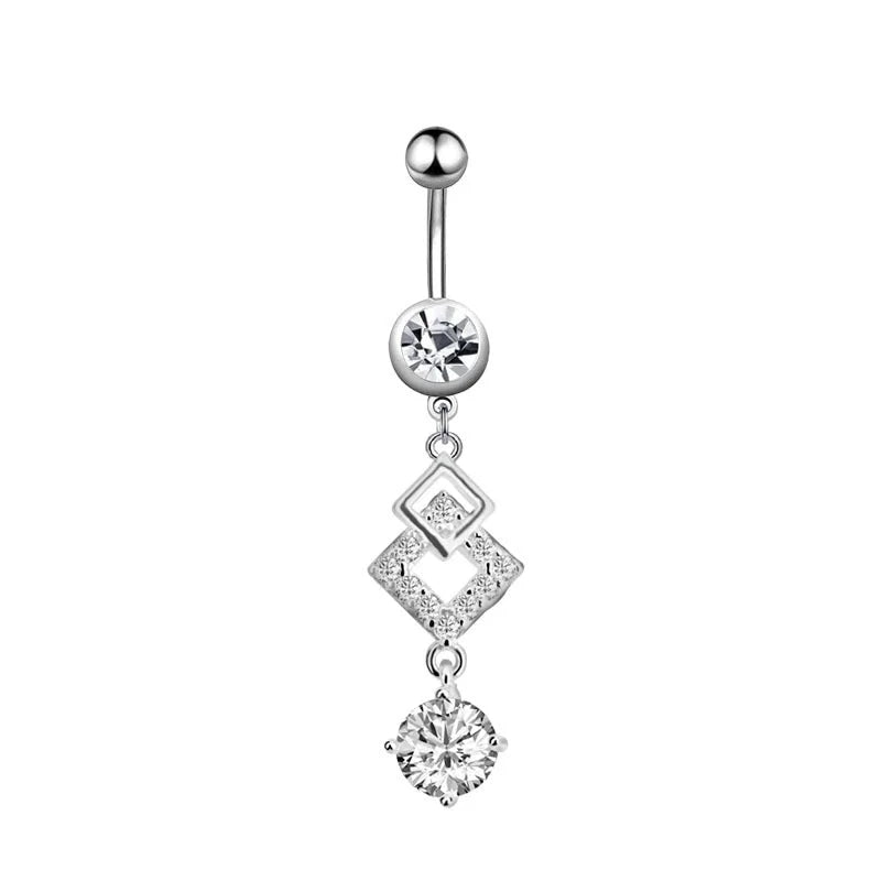 Minimalist Water Droplets Flower Butterfly Stainless Steel Inlay Zircon Women's Belly Ring