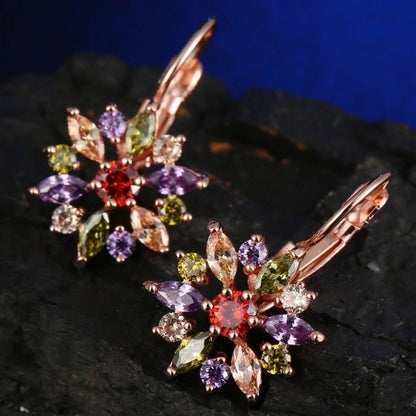 1 Pair Retro Flower Plating Inlay Copper Zircon K Gold Plated Earrings