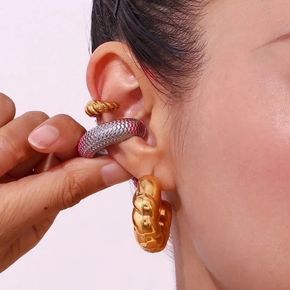 1 Pair Vintage Style Minimalist Classic Style Geometric Snake Plating Inlay 304 Stainless Steel Rhinestones 18K Gold Plated Earrings