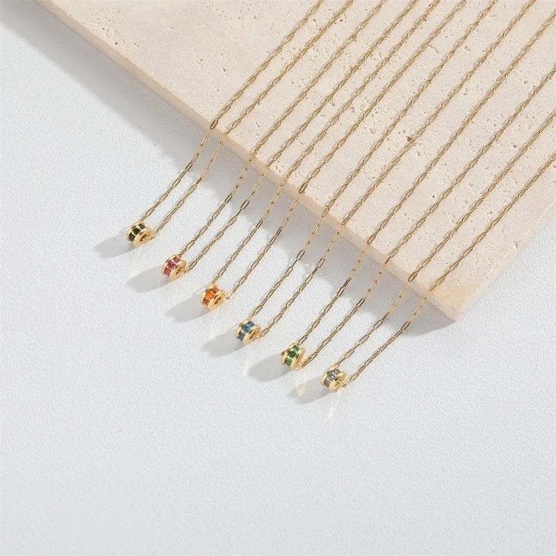 Minimalist Classic Style Commute Geometric Copper Inlay 14K Gold Plated Zircon Pendant Necklace