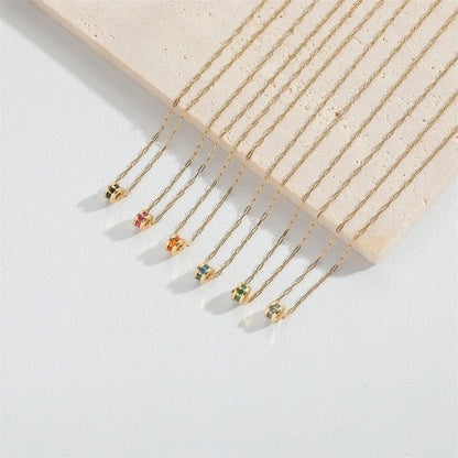 Minimalist Classic Style Commute Geometric Copper Inlay 14K Gold Plated Zircon Pendant Necklace