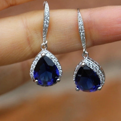 Fashion Full Water Drop Shaped Zircon Copper Earrings