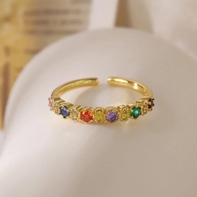 Minimalist Leaves Copper Plating Inlay Zircon 18k Gold Plated Open Rings