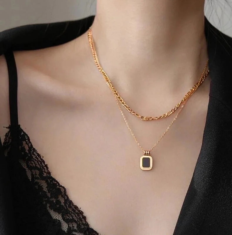 Minimalist Square 304 Stainless Steel Titanium Steel Shell 18K Gold Plated Inlay Necklace