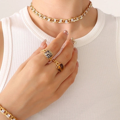 Retro Geometric 304 Stainless Steel Zircon 18K Gold Plated Bracelets Earrings Necklace