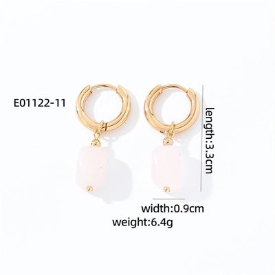 1 Pair Casual Vintage Style Minimalist Square Plating 304 Stainless Steel Natural Stone Gold Plated Drop Earrings
