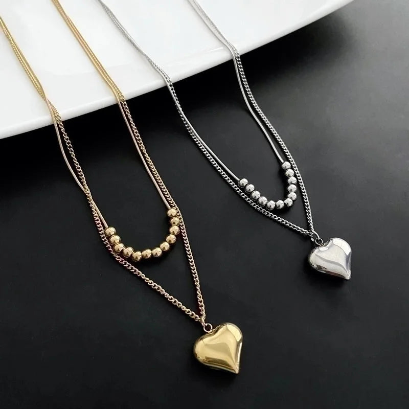 Minimalist Commute Heart Shape Stainless Steel Titanium Steel Titanium Steel 18K Gold Plated Gold Plated Silver Plated Plating Layered Necklaces