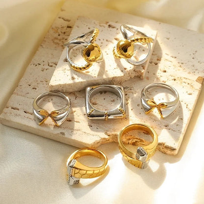 Hip-Hop Roman Style Commute Geometric 304 Stainless Steel 14K Gold Plated Mixed Metal Rings