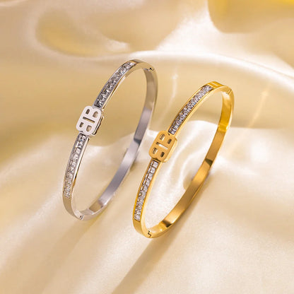 Ellipse Titanium Steel Diamond Inlay Bangles