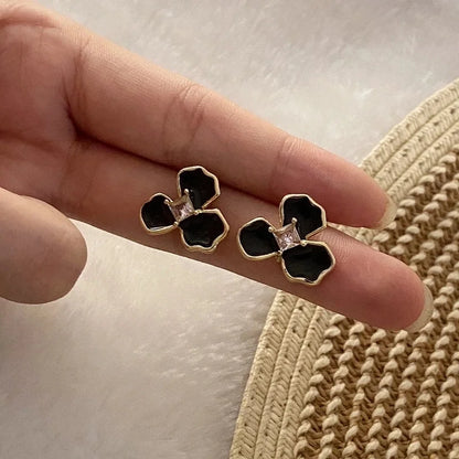 1 Pair Bohemian Minimalist Flower Enamel 316L Stainless Steel Zircon 14K Gold Plated Ear Studs