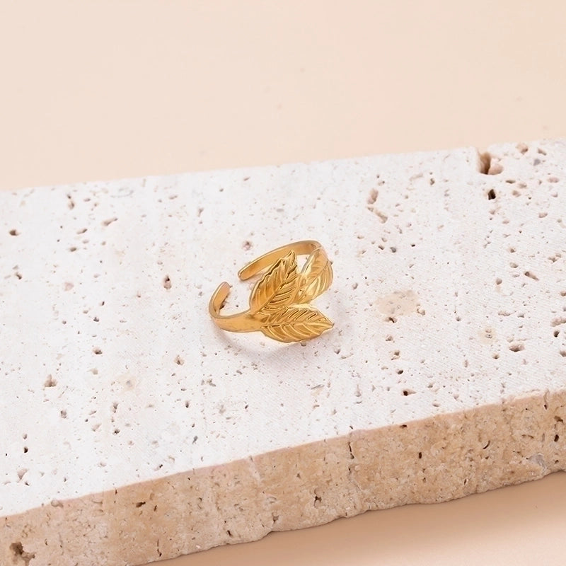 INS Style Leaf 304 Stainless Steel Plating Hollow Out Open Ring