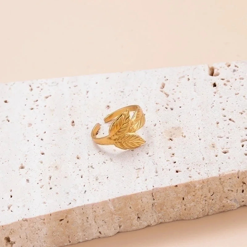 INS Style Leaf 304 Stainless Steel Plating Hollow Out Open Ring