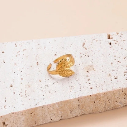 INS Style Leaf 304 Stainless Steel Plating Hollow Out Open Ring