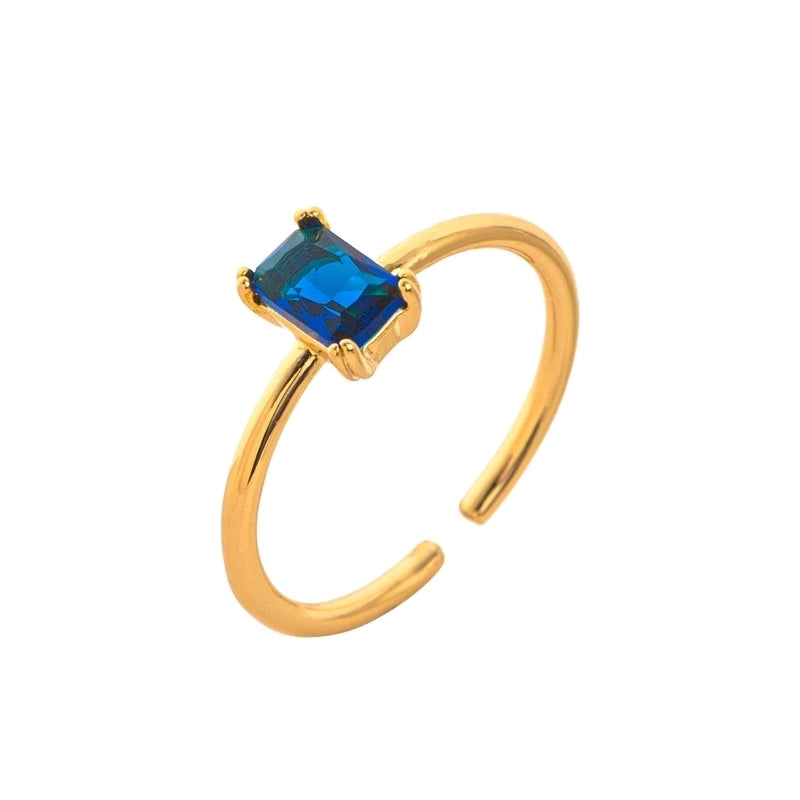 Modern Style Square Copper Zircon 18K Gold Plated Open Rings