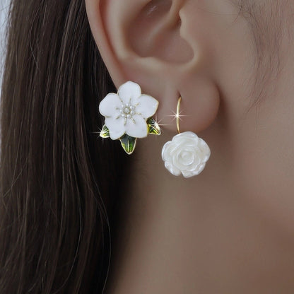 1 Pair Sweet Flower Enamel Plating Inlay Alloy Artificial Pearls Glass Earrings