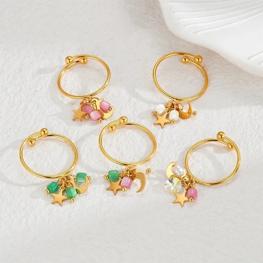 Cute Moon 304 Stainless Steel 18K Gold Plated Irregular Open Rings