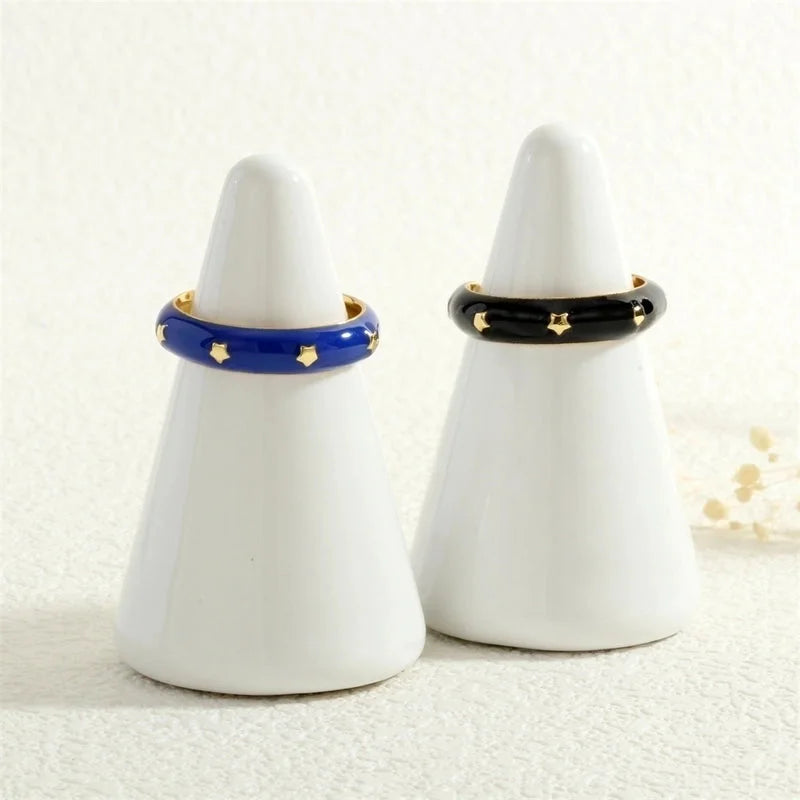 Copper 18K Gold Plated Enamel Star Open Rings
