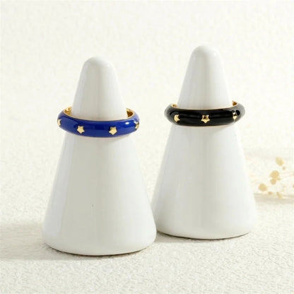Copper 18K Gold Plated Enamel Star Open Rings
