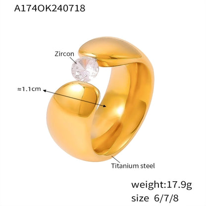 Elegant Luxurious Minimalist Solid Color Titanium Steel Zircon 18K Gold Plated Plating Inlay Rings