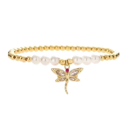 Casual Minimalist Argyle Dragonfly Butterfly Copper Beaded Inlay Zircon Bracelets