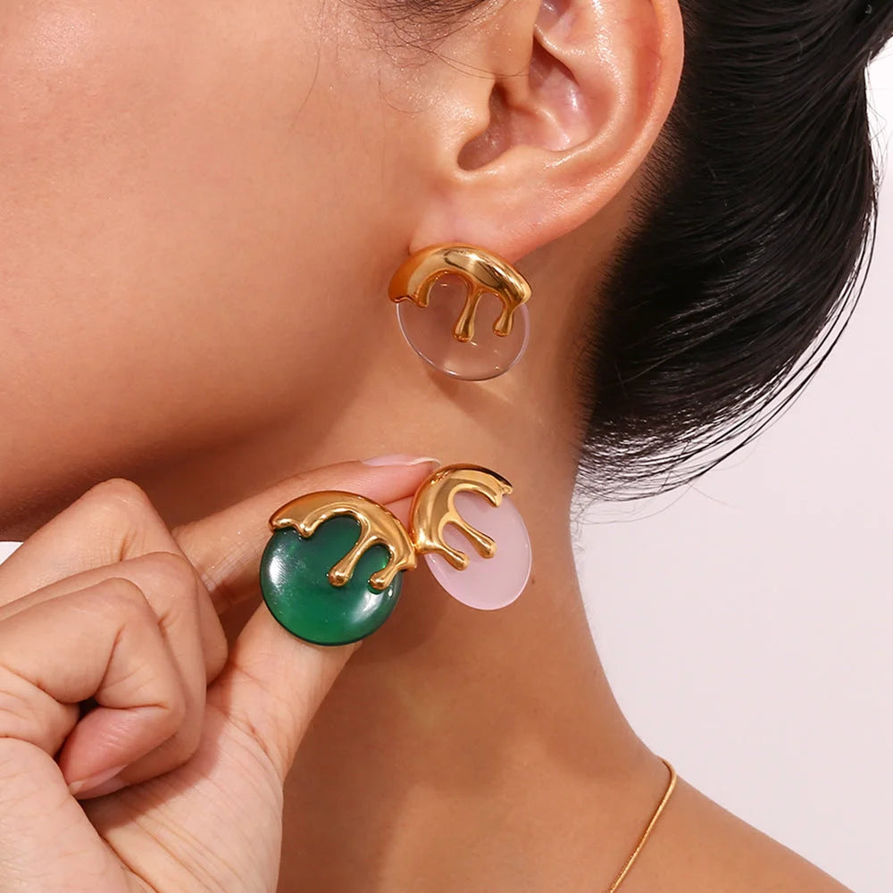 Fashion Round Circle Geometric Stainless Steel 18K Gold Plated Stud Earrings