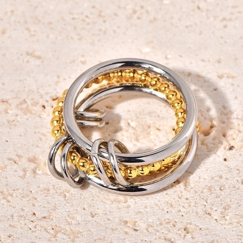 Artistic Twist 304 Stainless Steel Titanium Steel 18K Gold Plated Layered Braid Rings