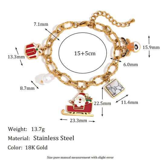 Cute Cartoon Popular Santa Claus Elk Bracelet Stainless Steel Plated 18k Gold Handmade Chain Christmas Bracelet