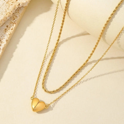 Casual Romantic Heart Shape 304 Stainless Steel 18K Gold Plated Double Layer Necklaces