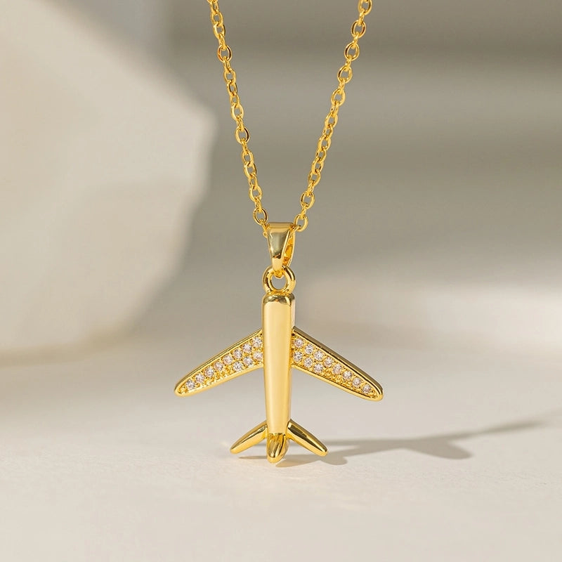 Titanium Steel Copper Plating Geometric Scallop Zircon Copper Necklaces