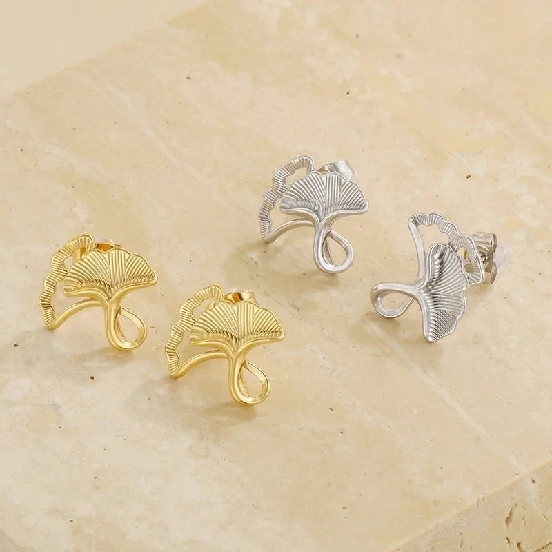 1 Pair Casual Vintage Style Ginkgo Leaf Inlay 304 Stainless Steel Pearl 18K Gold Plated Ear Studs