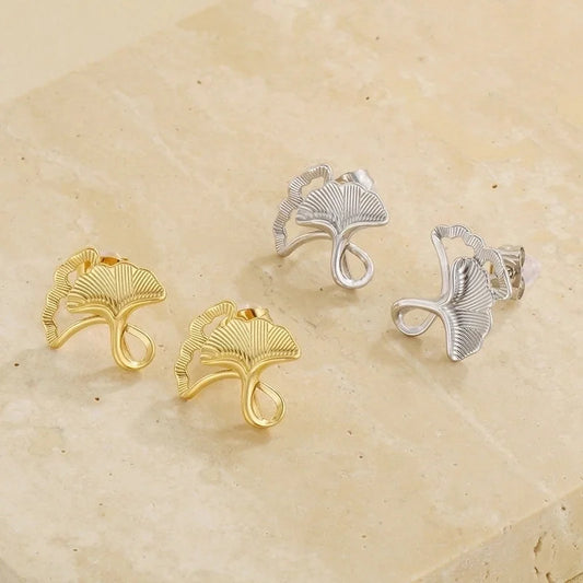 1 Pair Casual Vintage Style Ginkgo Leaf Inlay 304 Stainless Steel Pearl 18K Gold Plated Ear Studs